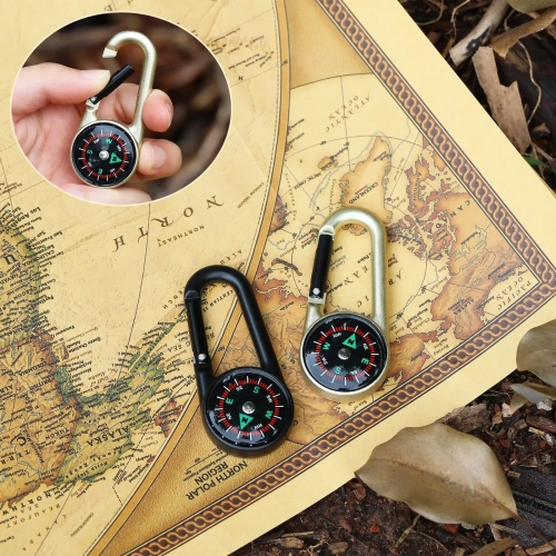 2-in-1 Metal Keychain with Compass, Carabiner, Multi...
