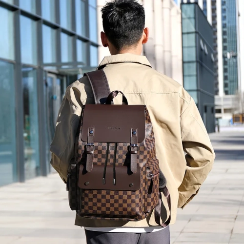 Free Shipping Backpack Men Plaid Commuting Leisure O...