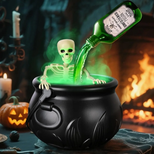 Halloween WitchCauldron with LED Light & Fog Mis...