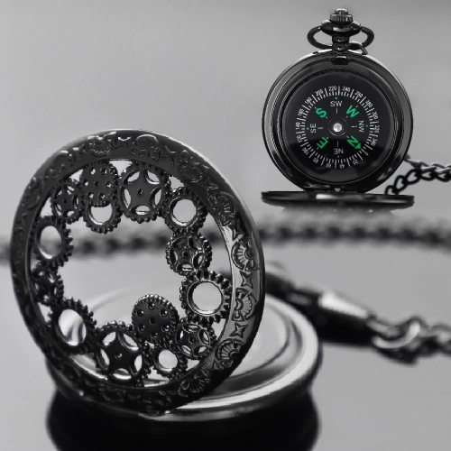 Vintage Compass Pocket Watch Gear Hollow Design Outd...