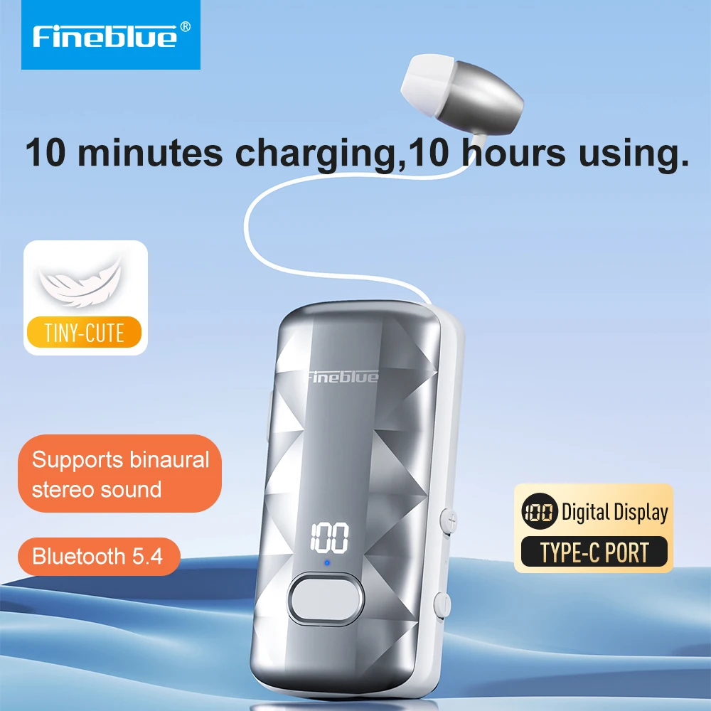 Fineblue F600 Max Wireless earphone Bluetooth 5.4 Retractable Headset Call Remind Vibration In-ear Sport Headphone for Hebrew
