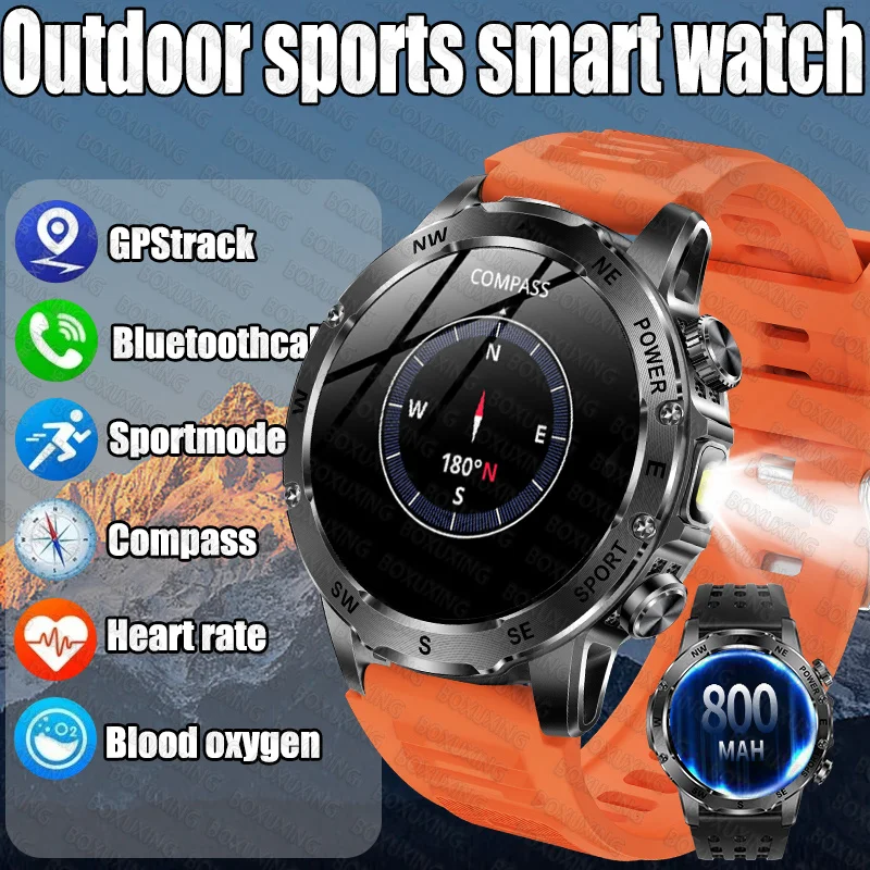 2025 New Outdoors Military 800mAh Battery Smart Watch Men LED Flashlight IP68 Waterproof Heart Rate Sports Fitness Smartwatchs