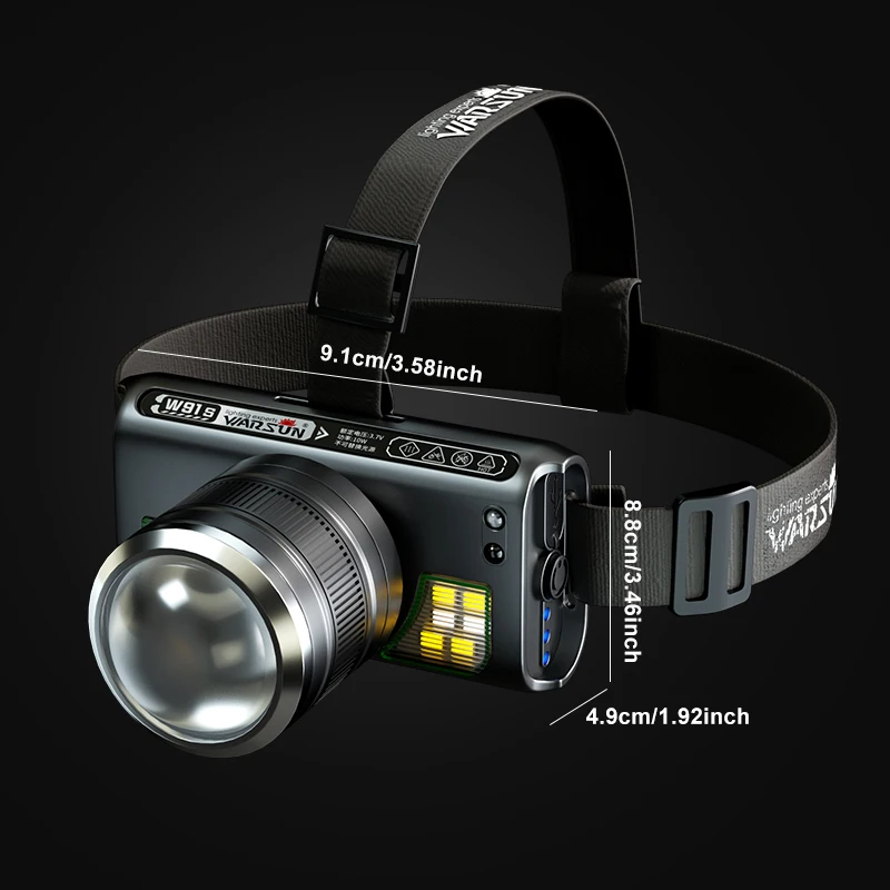 WARSUN W91S Rechargeable LED Headlamp 800Lm Bright Rotary Zoom Wave Sensor IP55 Waterproof