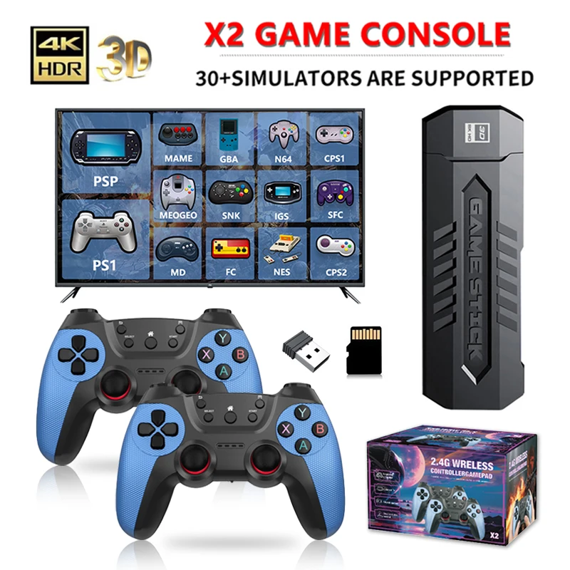 X2 256G 60000 Game 4K Game Player HD Retro Video Game Console Wireless Controller TV 30 Emulator For PS1/GBA/PSP Kids Gifts
