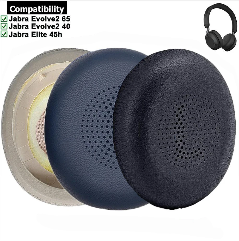 1Pair Leather Ear Pads for Jabra ELITE 45H Evolve2 65 Headphone Elastic Foam Earpads Ear Pads Sponge Cushion Replacement