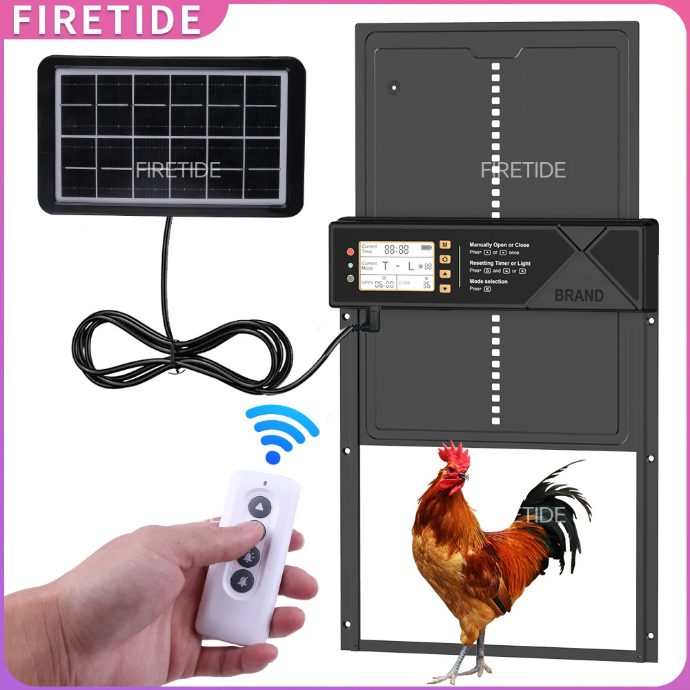 Fully Automatic Solar Powered Chicken Coop Door with Remote Control, Timer, Light Sensor, Chicken Coop Door, Suitable for Farms