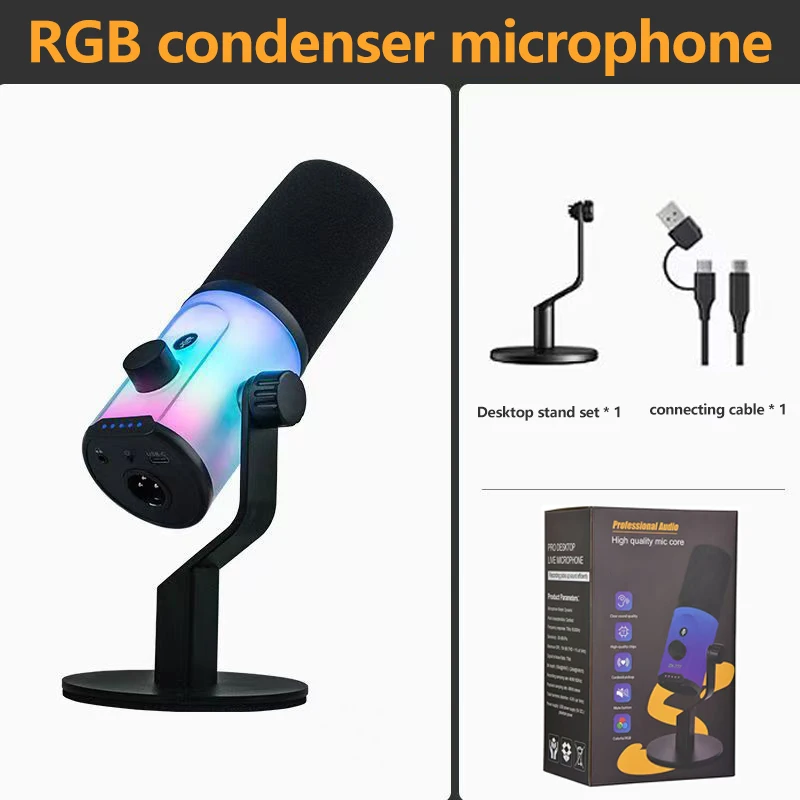 USB condenser microphone with gain knob XRL headphone jack, suitable for recording sound cards in computer gaming