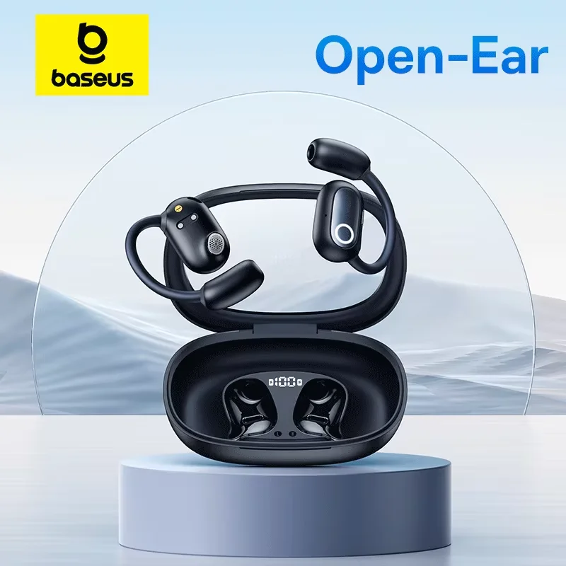 Baseus Eli Fit Open Ear Headphones Bluetooth 5.3 Air conduction Wireless Earphones 4-Mics ENC  Digital Display Sports Earbuds
