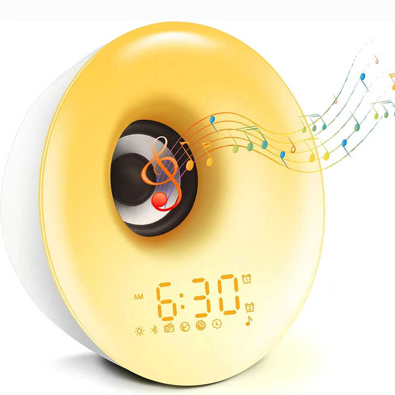 Bluetooth Speaker Clock Wake Up Light Alarm Clock with Sunrise Sunset Simulation Colorful Night Light Music Player  Clock