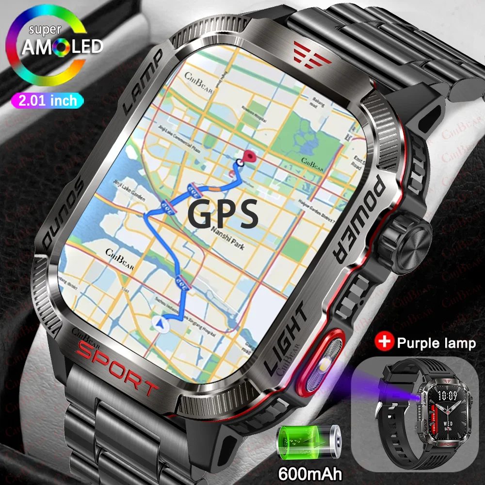 For Huawei Sports Smart Watch Men 2.01" GPS Tracker Compass LED Flashlight 600mAh Battery Waterproof Bluetooth Call Smartwatch