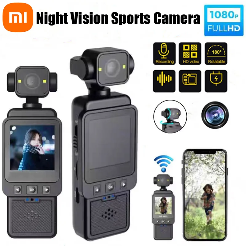 Xiaomi 8K Handheld 180 ° Rotating Mini Portable Anti-shake Camera HD Display WiFi Wireless Wearable Night Vision Motion Camera
