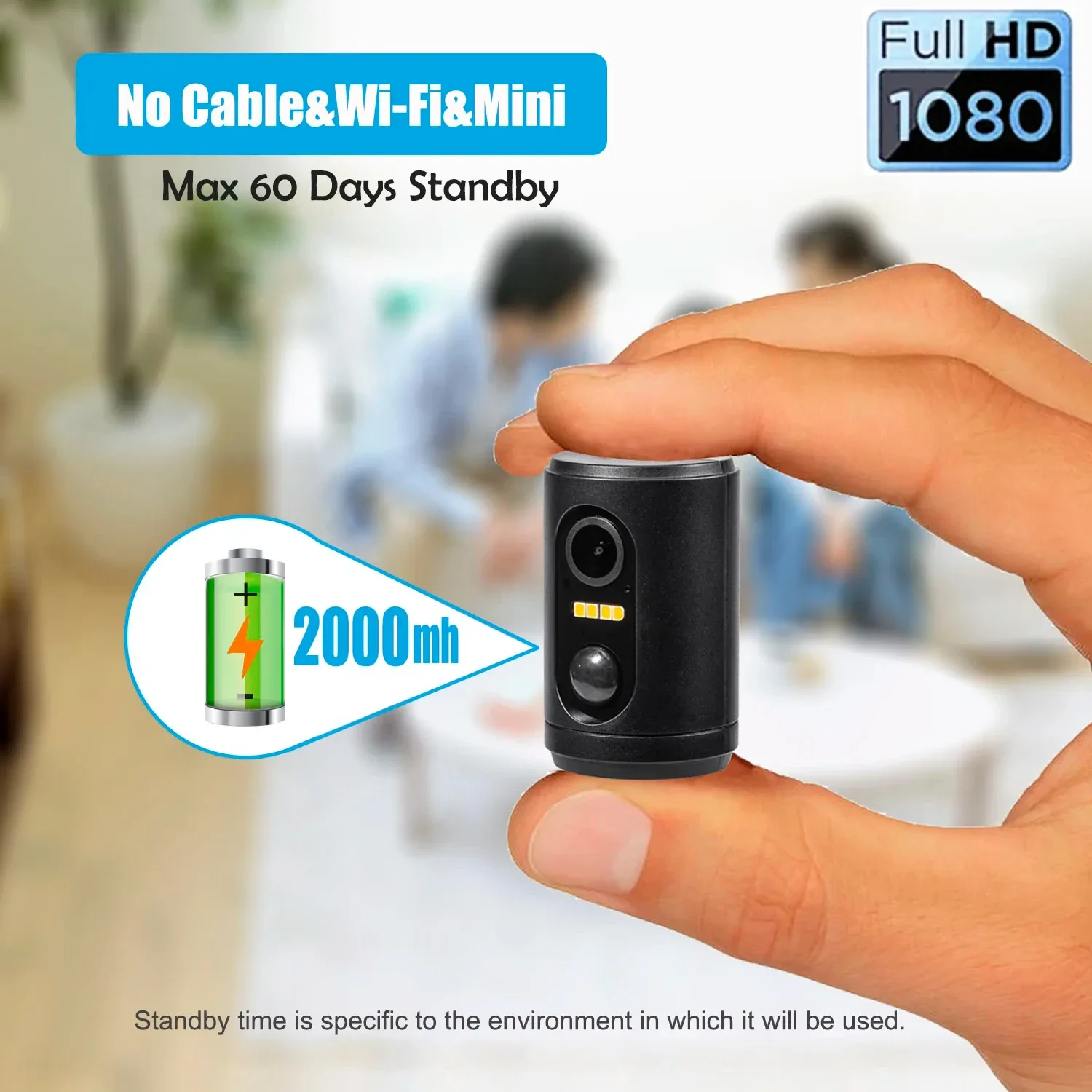 2MP Mini Battery Camera Wifi With Long Standby Indoor PIR Sensor Motion Detection Wireless Video IP Security CCTV HD Home Cam