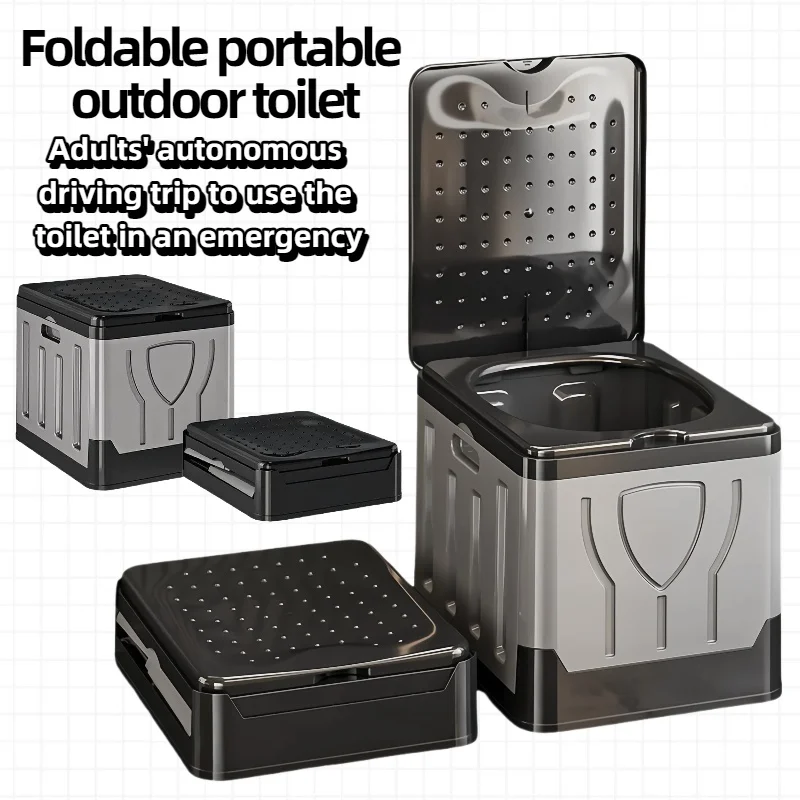 Foldable portable outdoor toilet truck installed reusable trash can emergency camping toilet odor kit lightweight and convenient