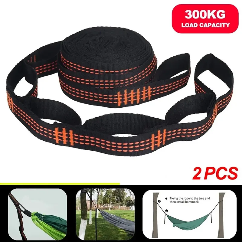 2 Pcs Hammock Straps Special Reinforced Polyester Straps 5 Ring High Load-Bearing Barbed Black Outdoor Camping Hammock Straps