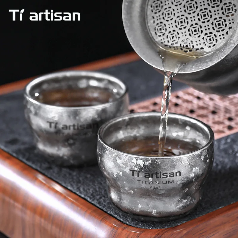 Tiartisan Titanium 80ml Double Layer Gourd Shape Teacup Outdoor Camping Ultralight Coffee Mug Backpack Hiking Portable Drinkware