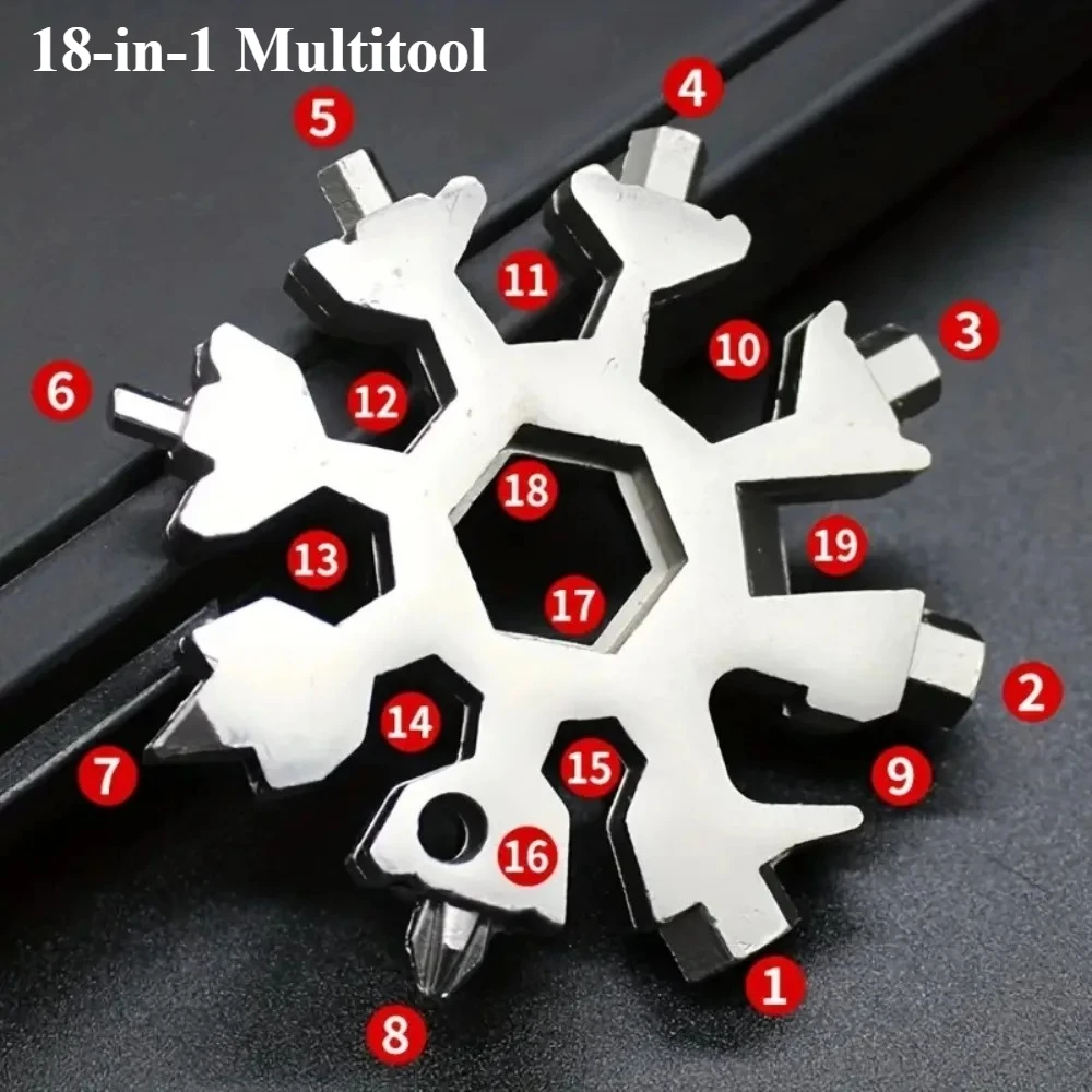 Snowflake Wrench 18 in 1 Multifunctional Hexagonal Shape Small Portable Universal Tool for Outdoor Camping Hiking Gear