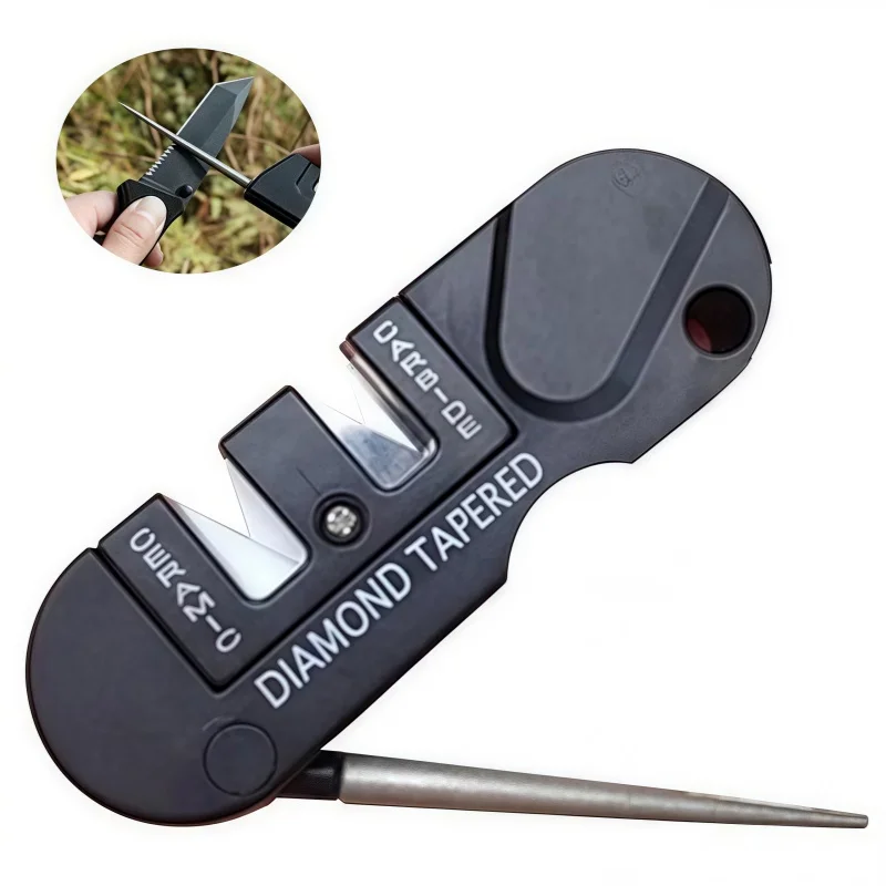 4-in-1 Portable Tungsten Ceramic Carbide Knife Whetstone Sharpener Sharpen Fish Hook Pocket Diamond Tool Camp Hike outdoor