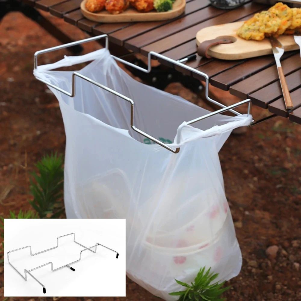 1PC Stainless Steel Camping Trash Holder Garbage Bag Hanger Folding Table Rack Outdoor Camping Bracket Picnic Barbecue Shelf
