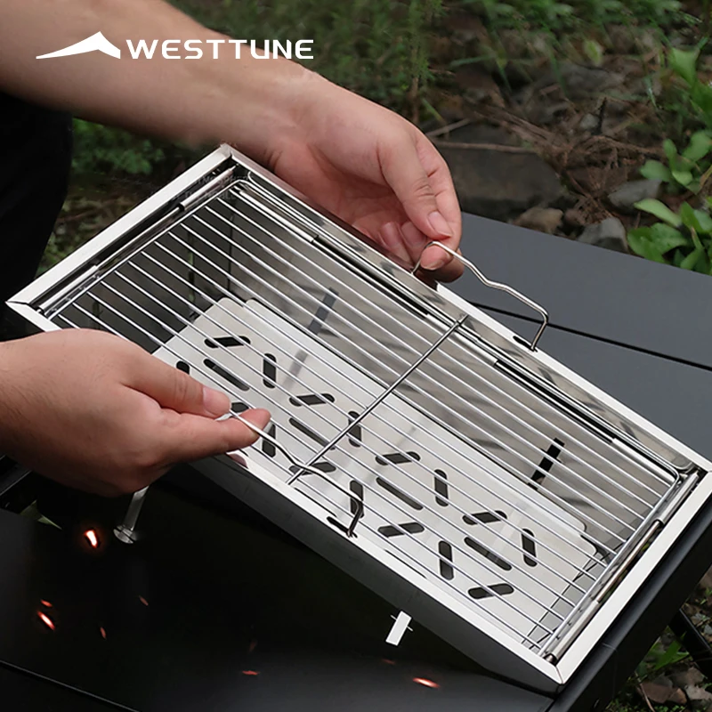 WESTTUNE IGT Barbecue Grill Folding Charcoal Firewood Stove Heater Portable Camping Picnic Cookware Stainless Steel BBQ Rack