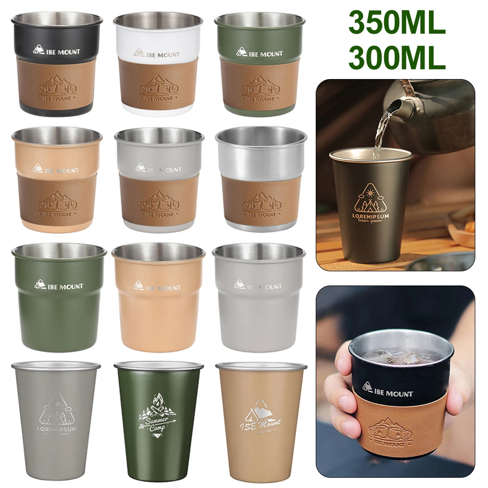 Stainless Camping Cup 300ml/350ml Picnic Coffee Tea Wine Cup With Cup Cover Outdoor Stackable Lightweight Camping Tableware