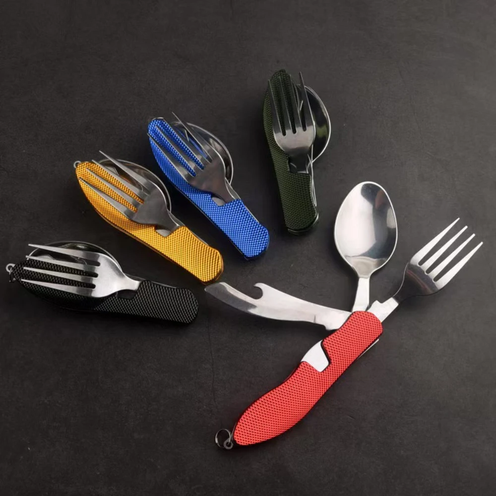 4 in 1 Outdoor Multifunctional Folding Knife Fork Spoon Camping Tableware Portable Detachable Fork Spoon Fruit Knife Travel tool