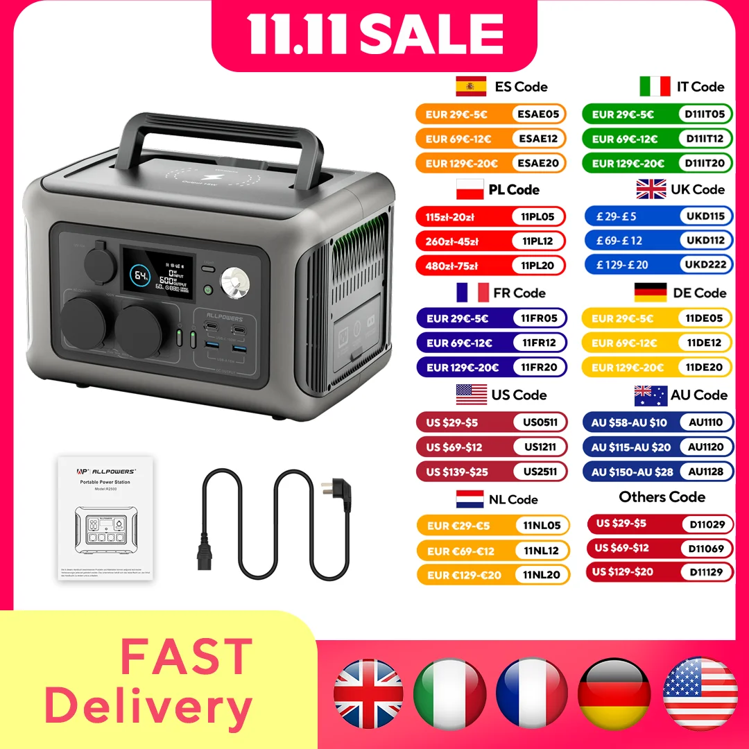 ALLPOWERS 299Wh 600W Portable Power Station R600, LiFePO4 Battery Backup with UPS Function, 1 Hour to Full 400W Input, MPPT