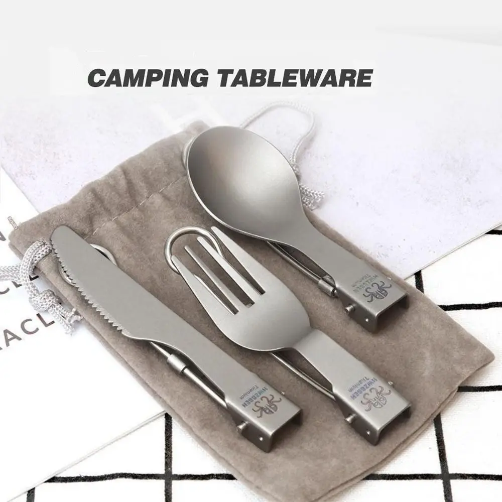Half Polished Titanium Folding Fork Portable Fork Spoon Foldable Travel Kit Outdoor Tableware Set Hiking Picnic Camping Supplies