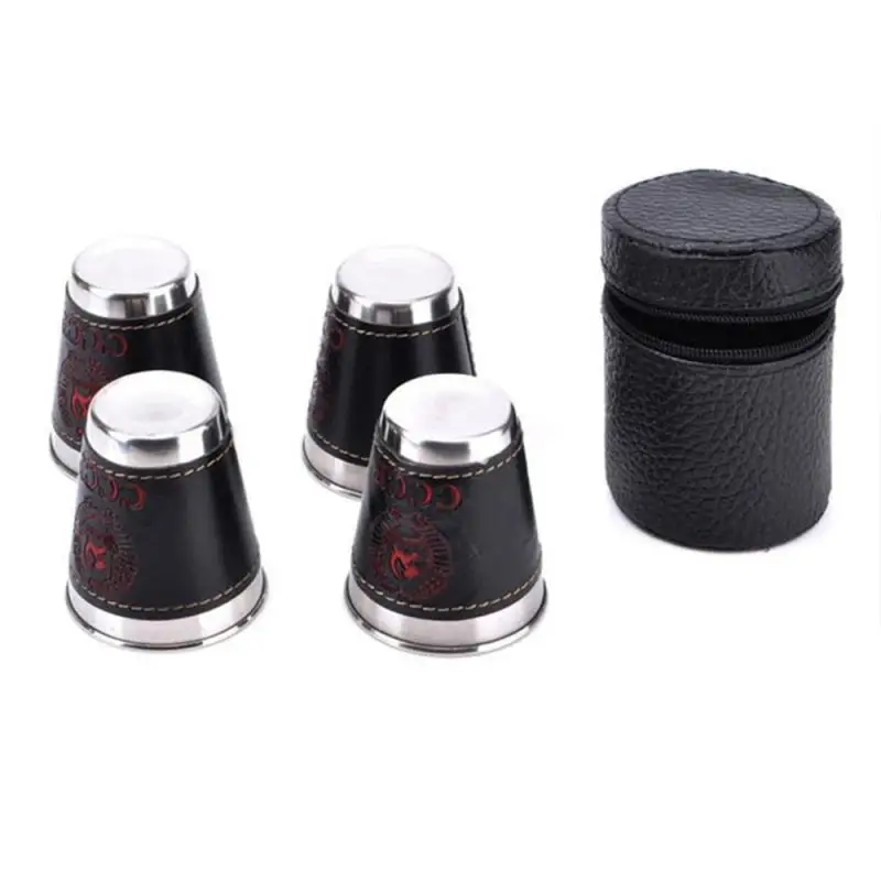 1set Outdoor Travel Stainless Steel Cups Mini  Practical  Set Glasses For Whisky Wine Cup With Leather Cover Bag 30/70/170ml