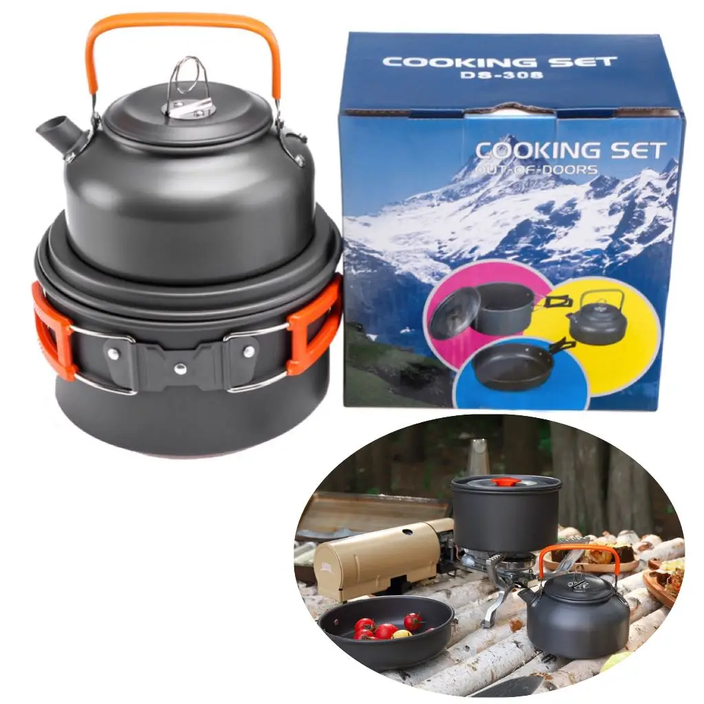 Camping Cookware Kit Outdoor Aluminum Lightweight Equipment Camping Cooking Kit For Traveling Trekking Hiking Supplies