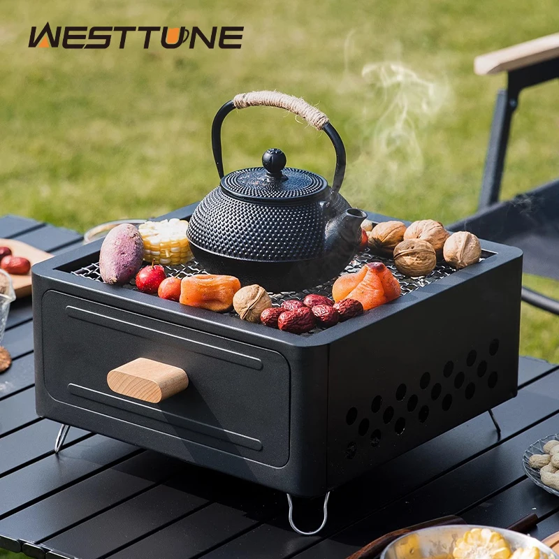 WESTTUNE Outdoor Charcoal Barbecue Grill Non-stick Barbecue Rack Heating Brazier Portable Household Grill Stove for Camping BBQ