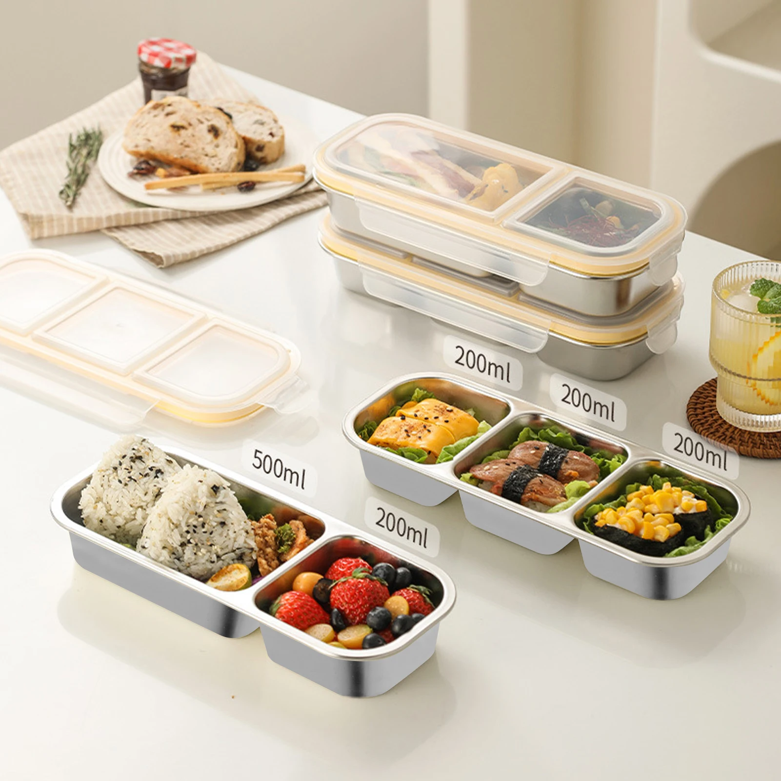 Outdoor Camping Stainless Steel Lunch Box Leakproof Lunch Container Portion Control Lunch Case