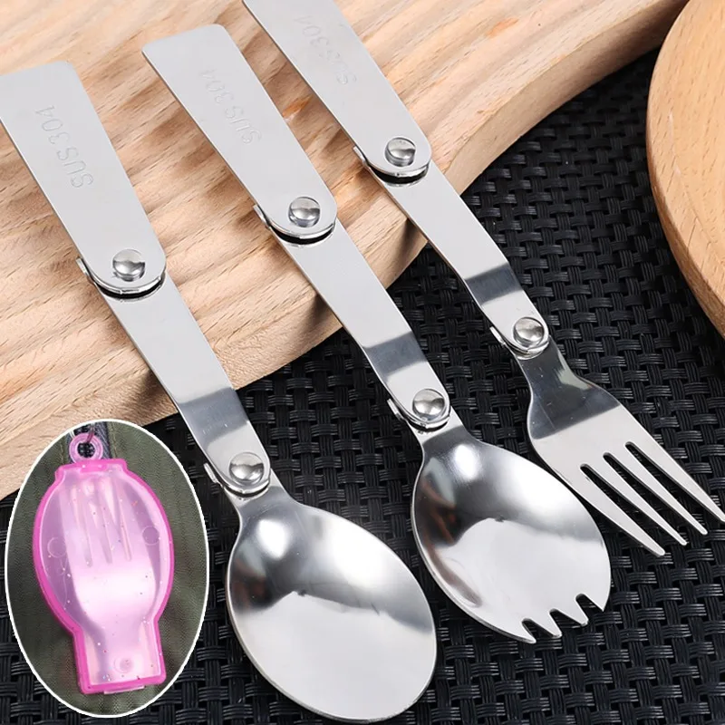 Outdoor Folding Travel Camping Utensil Stainless Pocket Spoon Fork Light Small Foldable Spoon Fork Camping Picnic Tool Tableware