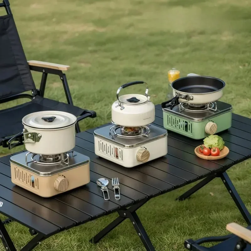 Outdoor camping gas stove, 2800W portable mini card stove, box stove, outdoor picnic card magnetic tea stove with storage bag