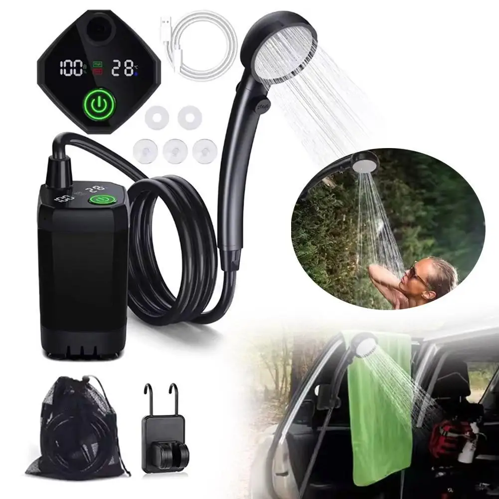 Outdoor Portable Shower Camping 6000mAh Rechargeable LED Display Outdoor Simple Electric Mobile Shower Set