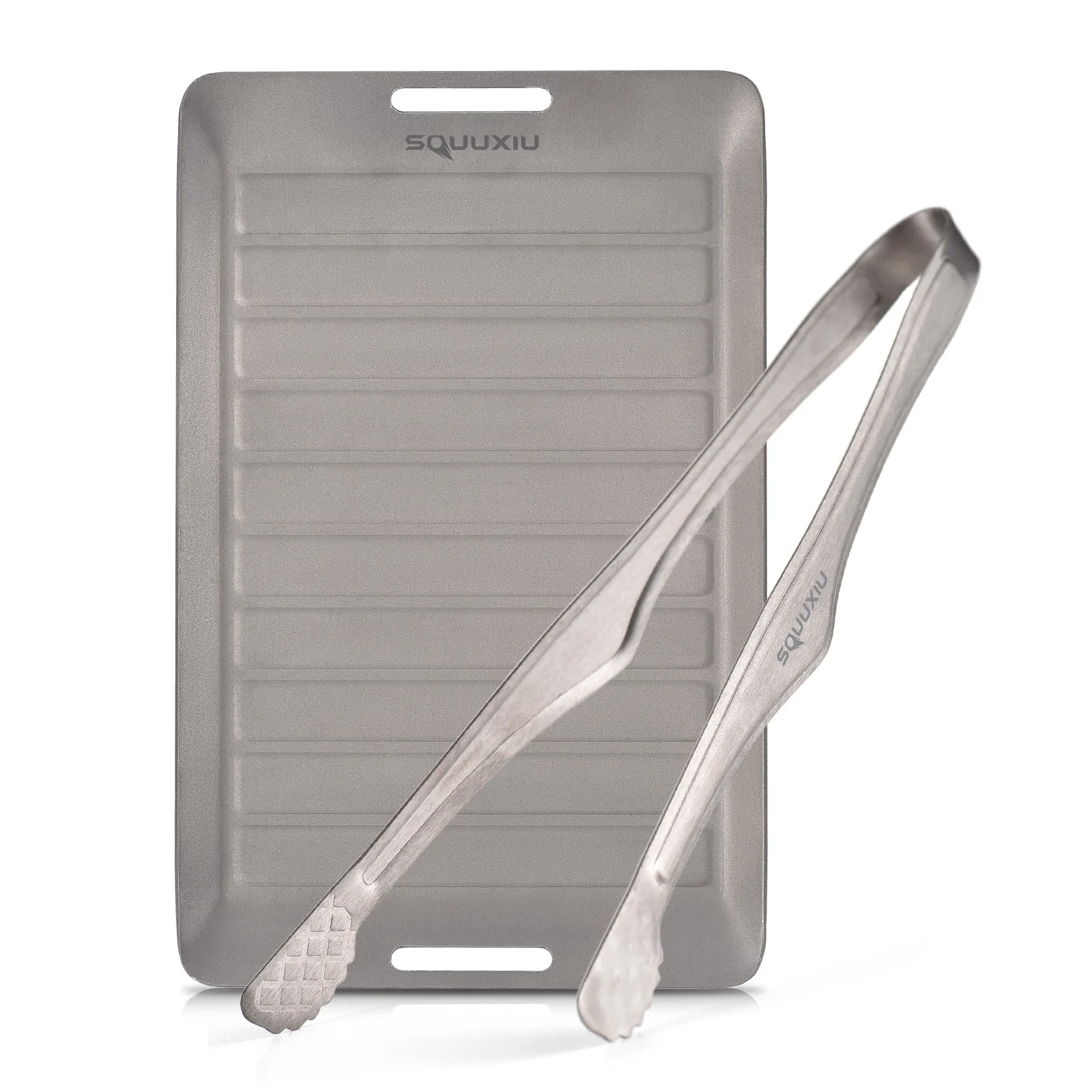 Ti Camping Grill Pan & BBQ Tongs Set Portable Outdoor Cookware Set Non-Stick Surface Matte Finish Pan