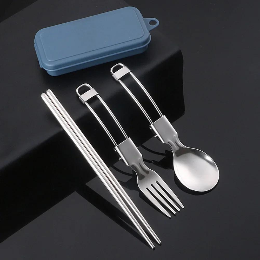 Foldable Camping Spoon Fork Chopsticks Flatware Camping Utensil Set Folding Picnic Cutlery Utensil Spoon Chopsticks Fork Set