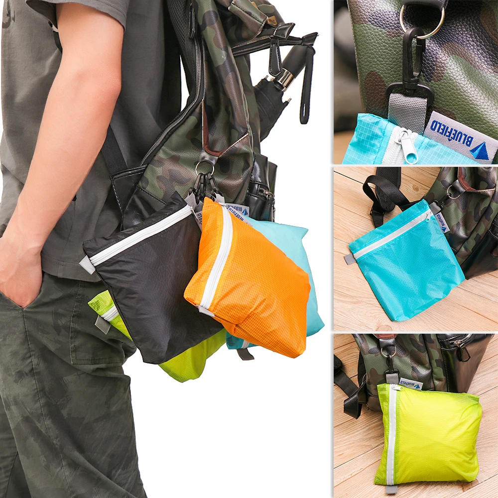 1PC 4 Color Nylon Coated Silicon Fabric Waterproof Zipper Hook Storage Bag Outdoor Camping Hiking Pocket Pouch Organizer